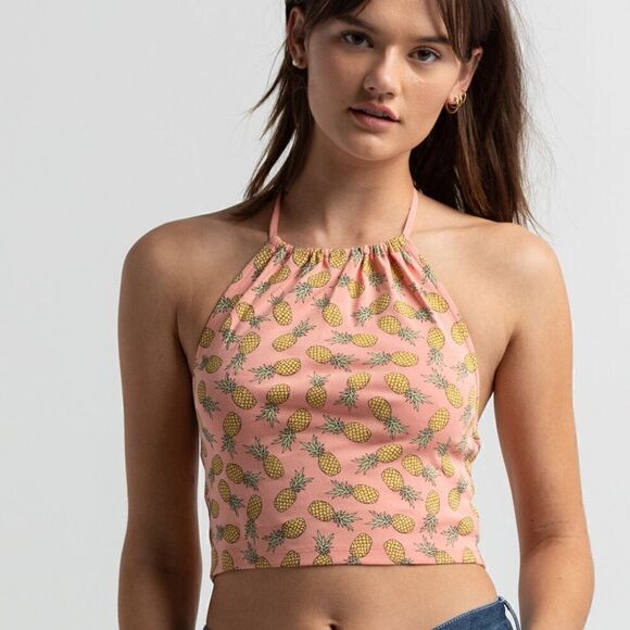 FULL TILT Peach Pineapple Halter Top. Size Medium. NWOT - Picture 1 of 8